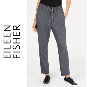 Eileen Fisher Herringbone Recycled Slouchy Pants Gray Drawstring Waist Size L